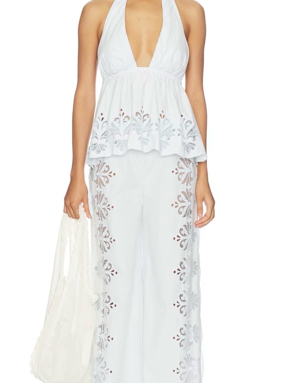 Eyelet Wide-Leg Jumpsuit with Halter Top